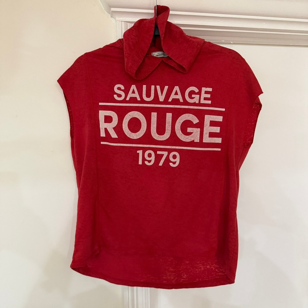 Pull&Bear Sleeveless Hoodie Womens S Red Sauvage Rouge 1979 Graphic Great cond